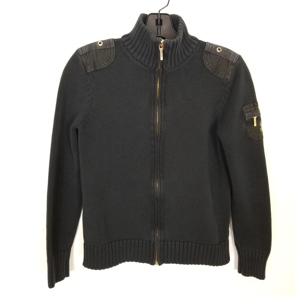 Lauren Ralph‎ Lauren Women Full Zip Sweater Jacket Sz S Black Cotton Logo